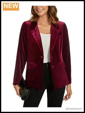 Velvet Blazer Suit Jacket Long Sleeve Notched Lapel Button Coat Work Office